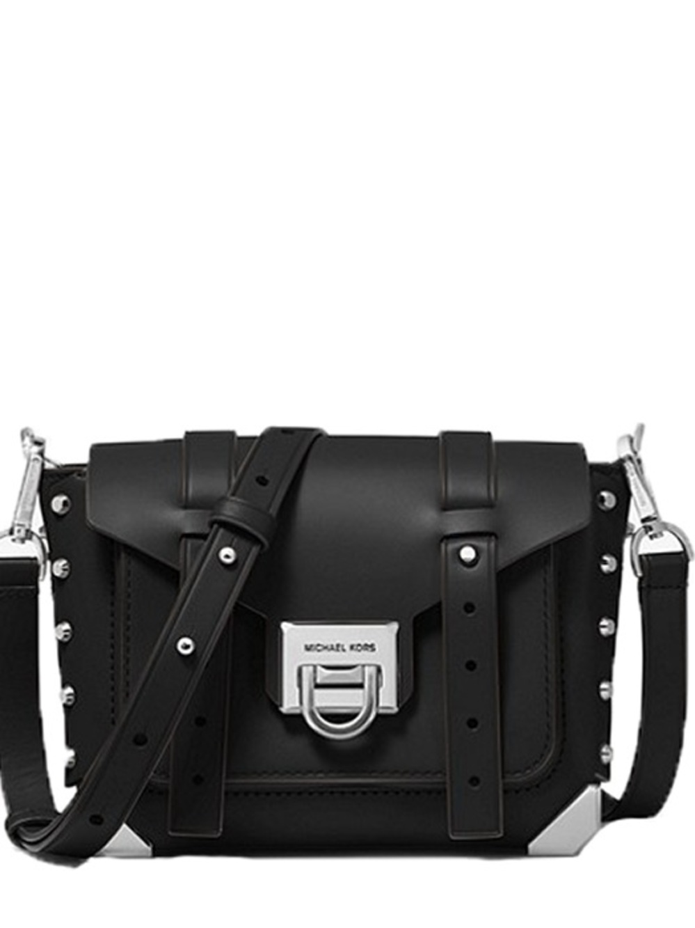 Michael Kors Manhattan Small Leather Crossbody - Black/ Silver